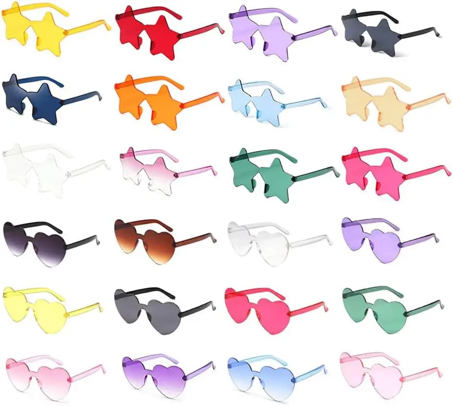 

24-компонентные солнцезащитные очки в форме сердца, вечерние очки со звездами, прозрачный цвет, звезда для рождественской вечеринки, подарки подружке невесты на годовщину