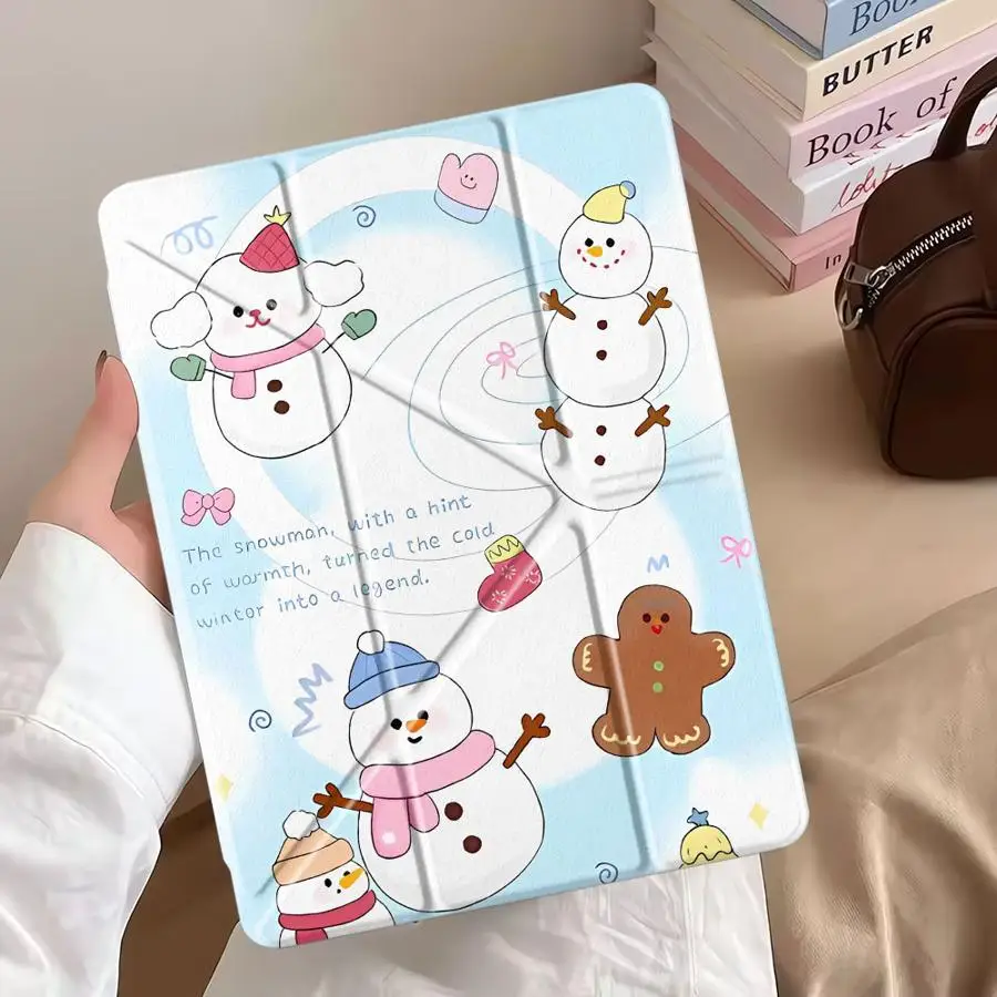 

Милый чехол-снеговик для планшетов iPad Air 4, 5, M3, M2, 1, 2, M4, 11 дюймов, Pro 2025, Mini 6, 7, Pro 11-го, 10-го, 9-го, 8-го, 7-го поколений, 12.9 дюймов, с держателем