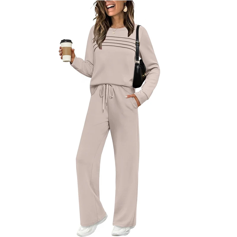 

Новый осенне-зимний женский комплект из двух предметов, толстовка с круглым вырезом и длинными рукавами, рубашка с высокой талией, брюки на шнурке, женские повседневные спортивные костюмы