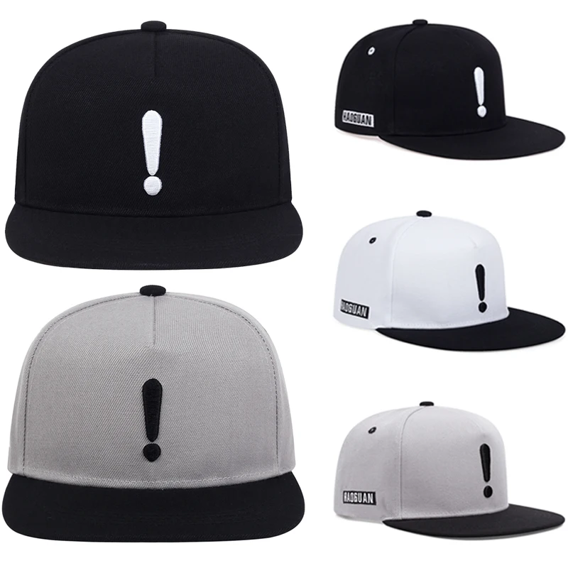 2025 Neue Baseballkappe mit gesticktem Ausrufezeichen, flacher Krempe, Street-Hip-Hop-Stil, Outdoor-Sonnenschutz, für Männer und Frauen gleichermaßen geeignet.