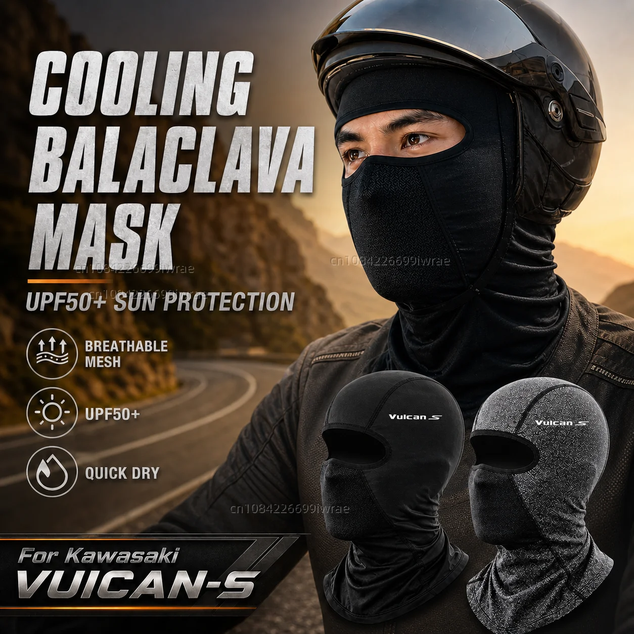 Cooling Motorcycle Balaclava Mask UPF50+ UV Protection Breathable Face Cover Summer For Kawasaki VUICAN-S 650 2015-2018 Logo