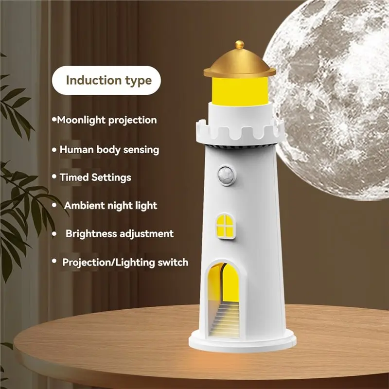 DTEN-Moon Lamp Rechargeable Dimmable Timer With Motion Sensor Moon Projection Night Light For Bedroom Nursery