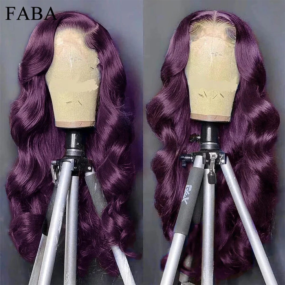 Peluca de cabello humano ondulado con encaje frontal, pelo morado profundo, 13x4, HD, 180% de densidad