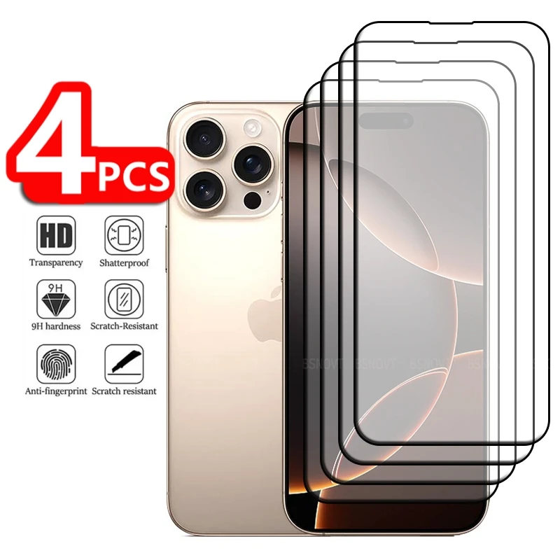 

1/2/3/4PCS For iPhone 16 Pro Glass iPhone 16 Pro Max Tempered Glass Protective Full Cover Glue 9H Screen Protector iPhone 16 Pro