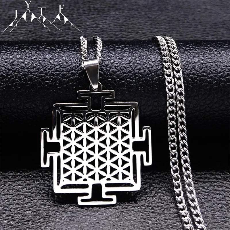 2024 Flower of Life Sri Yantra Symbol Necklace Chain Women Stainless Steel Silver Color Sacred Pendant Necklaces Jewelry N4607S0