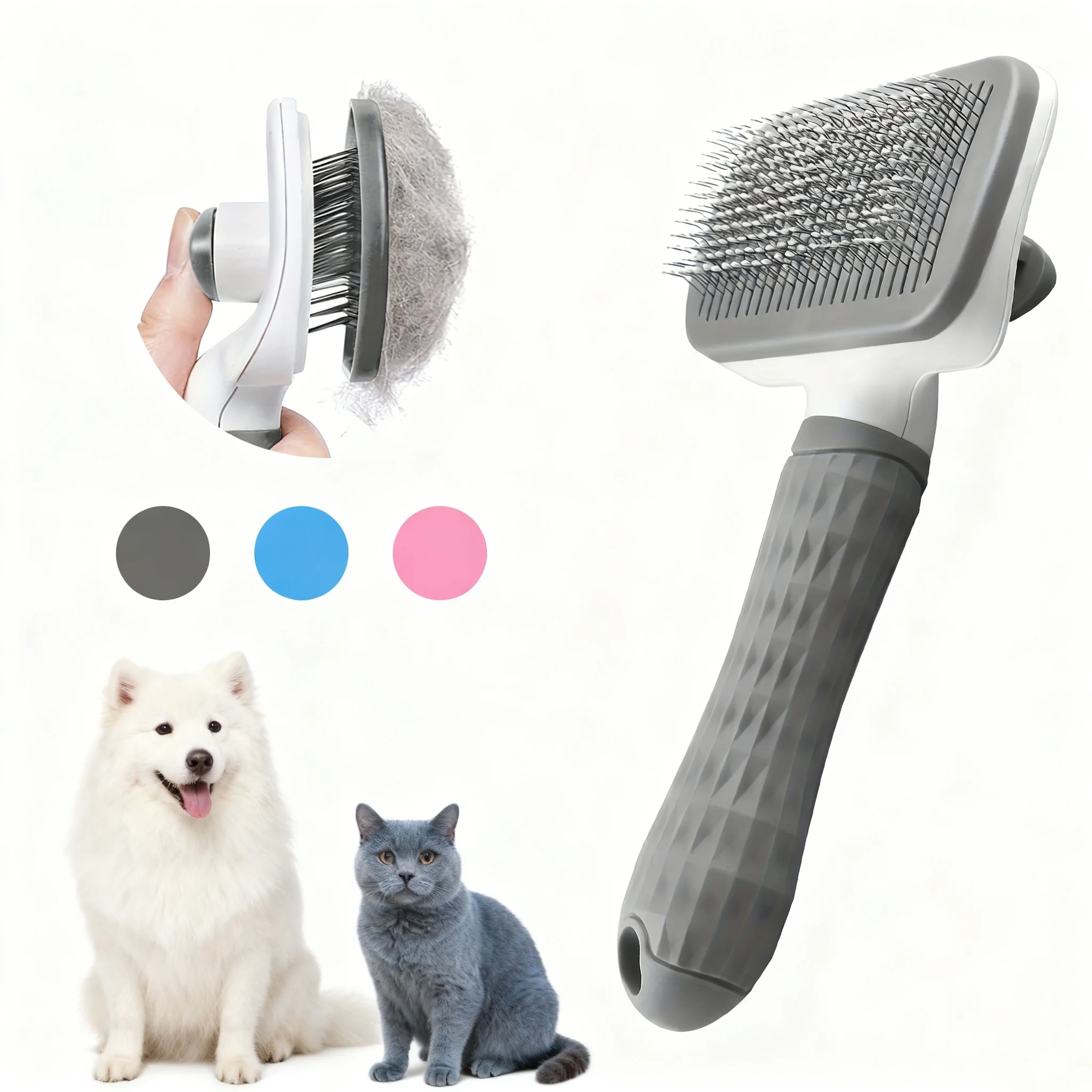 Pet Grooming Brush Self Cleaning Slicker Comb for Dogs Cats - Stainless Steel Needle Deshedding Tool Remove Floating Hair Knots