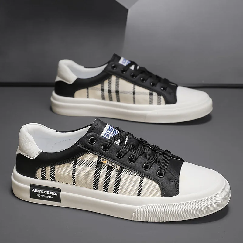 

2025 Summer Men's Vulcanized Shoes Black Low Cut Men Skateboard Shoes Breathable Casual Espadrilles Man Comfortable Flat Shoes