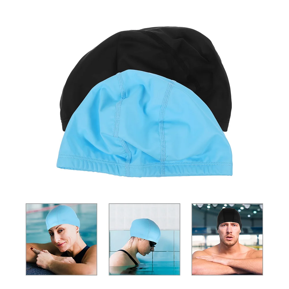 

2 Pcs Swimming Cap Hats Beach Aldult Youth for Hair Pu Swimmers Men and Women Girl Child Adult