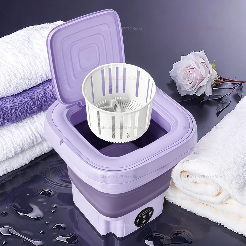 Folding Washing Machine With Dryer Bucket for Clothes Socks Underwear Portable Mini Travel Dormitory Washing Machine 8L Washer