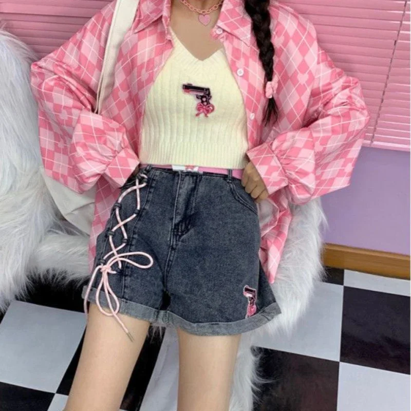 

Baggy Cute Women's Denim Shorts Harajuku Fashion Stretchy Casual Y2k Vintage Outfits Flowy XL Female Short Jeans Pants Wholesale
