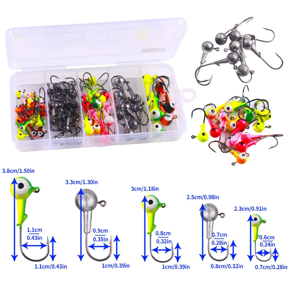 60/75 unids/caja conjunto de anzuelos de pesca con púas coloridas anzuelos con cabeza de anzuelo equipo de pesca accesorios de aparejos - imagen 2