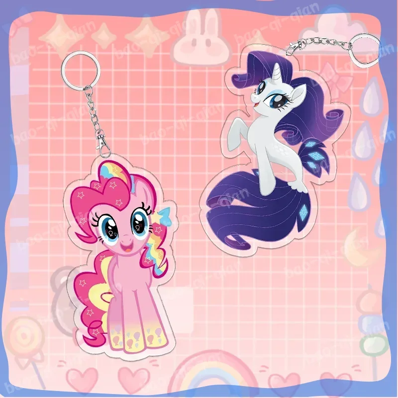 My Little Pony Anime Keychain Acrylic 6cm Fluttershy Twilight Sparkle Rainbow Dash Pendant with Bell Backpack Pendant Gifts