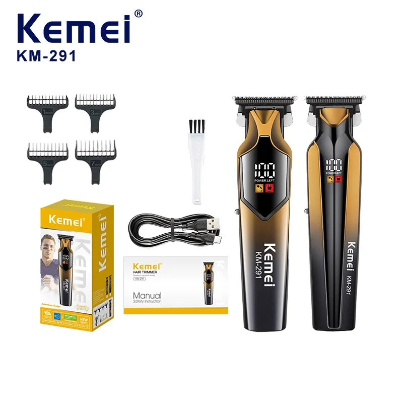 Cortadora de pelo Kemei con pantalla digital de color degradado, maquinilla de afeitar para hombres, tijeras para tallar, cortadora de pelo para el hogar, regalo KM-291