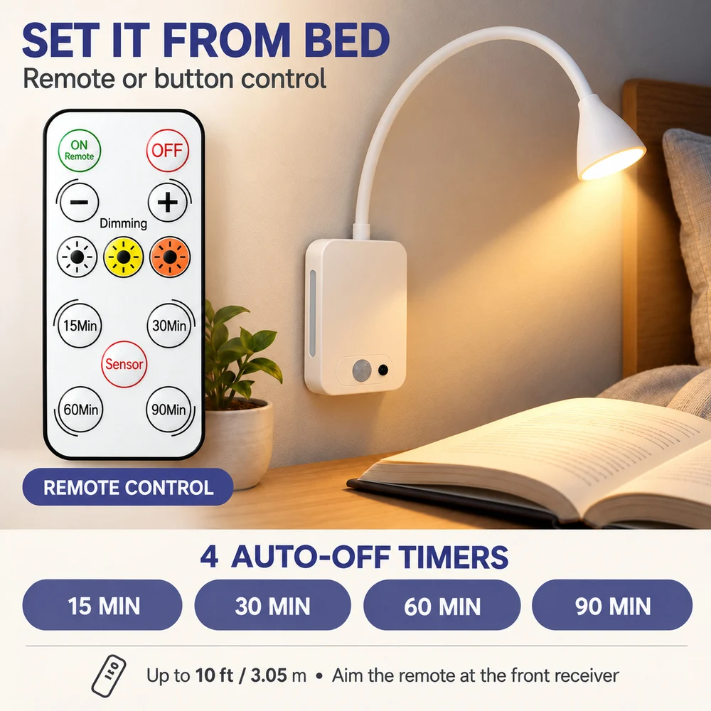 4000mAh Rechargeable Magnetic LED Reading Light with Remote & Motion Sensor Night Light 3 Color Temps Dimmable Wall or Desk Lamp view 6