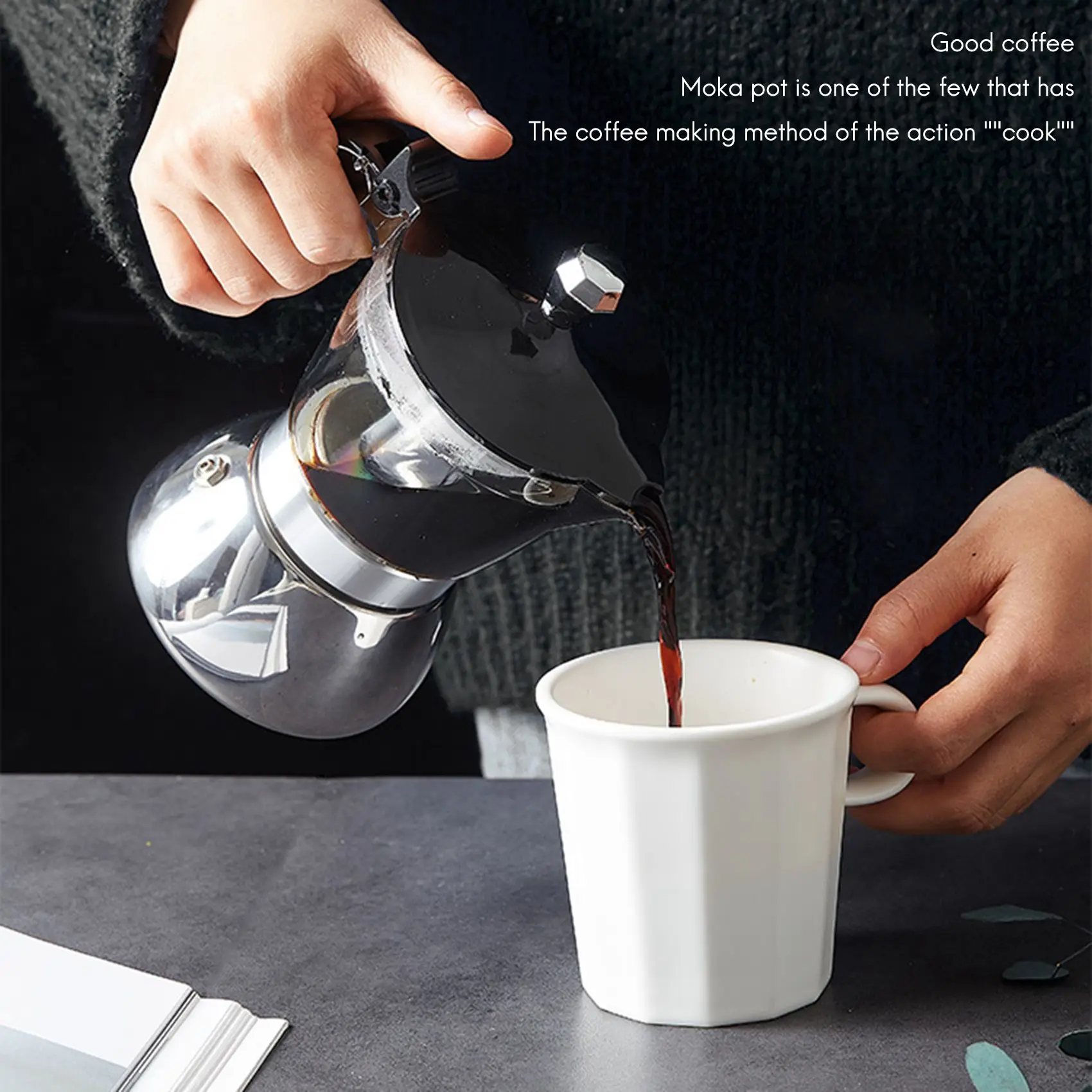 A67P-Moka Pot, 4 Cup Stovetop Espresso Maker -Cuban Coffee Percolator Machine Premium Moka Italian Espresso Coffee Maker