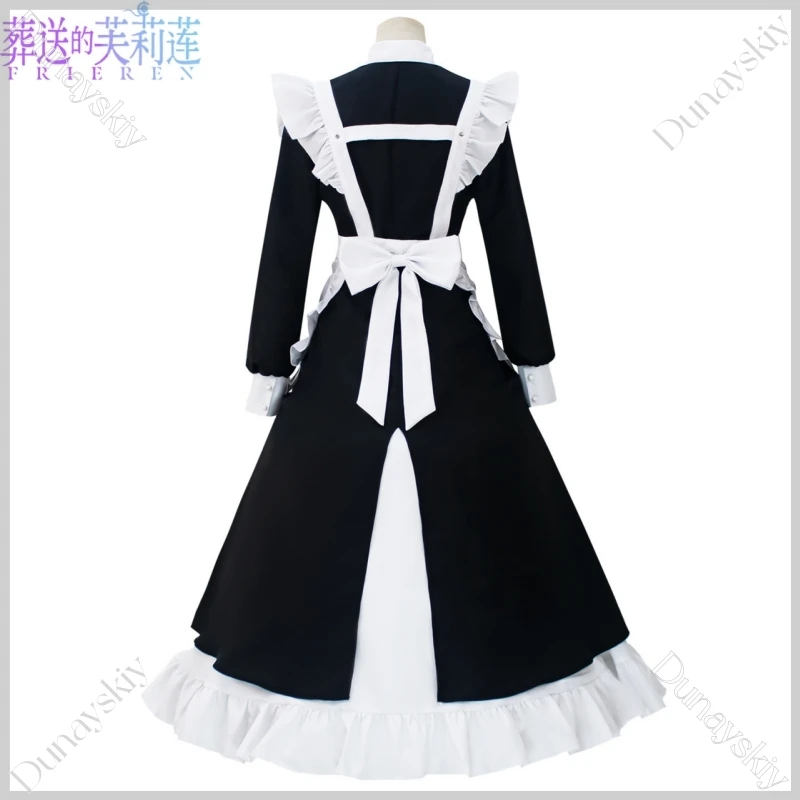 Frieren Cosplay Philon Maid Outfit Cosplay Costume Classic Black White Maid Dress Included Headwear Earrings Elf Ears Leggings view 4