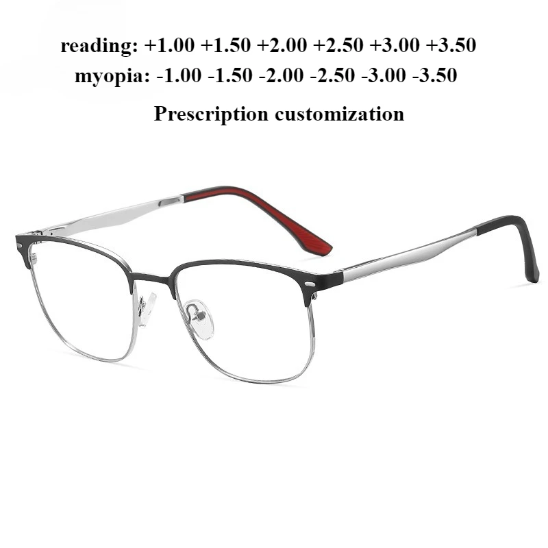 نظارات قراءة جديدة للرجال بإطار معدني كامل ومضادة للضوء الأزرق وتخصيص وصفة طبية لقصر النظر #1