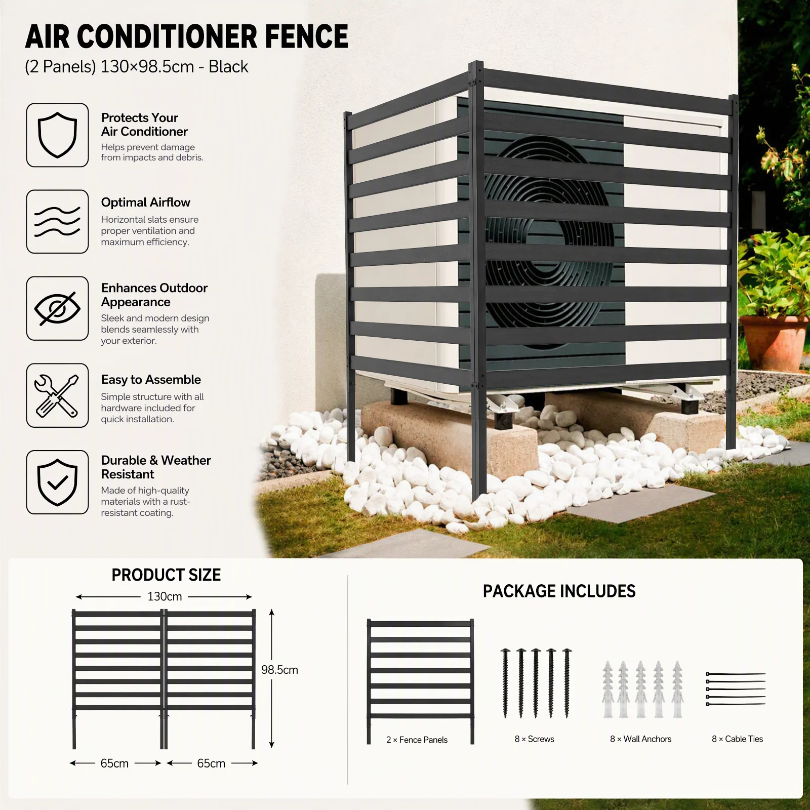 38.78*51.18in Air Conditioner Fence For Outdoor Units,Black Privacy Fence Panel, Privacy Fence Panels For Outside