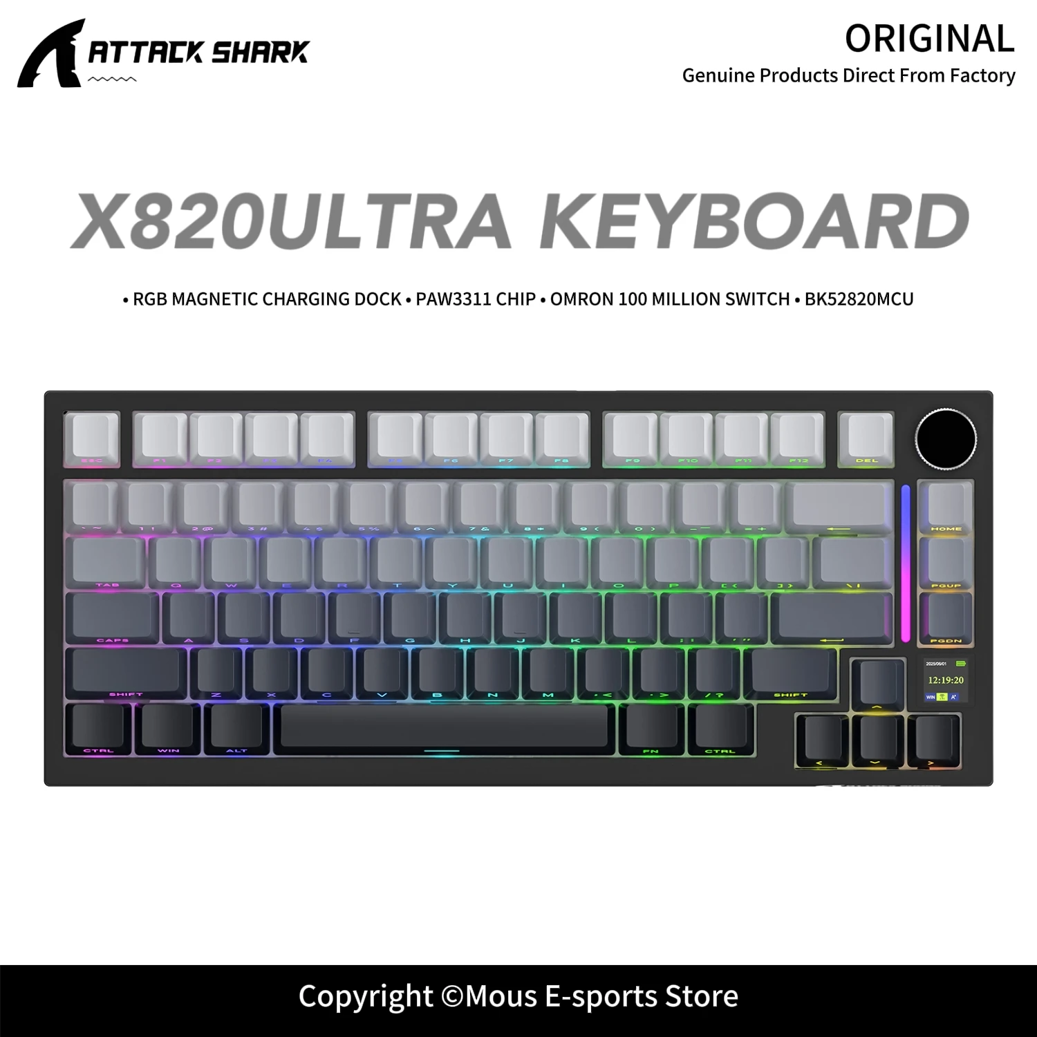 X820 ULTRA ATTACK SHARK Mechanical Keyboard Gasket Structure RGB Backlit PBT Keycaps Smart Color Screen Web Driver for  E-Sports