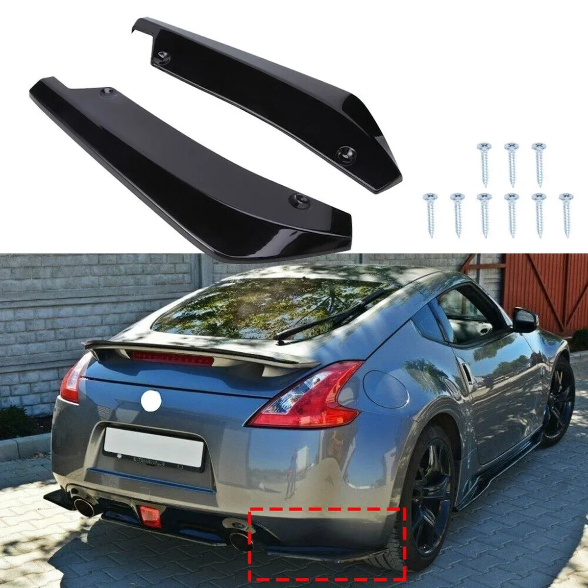 2PCS Rear Bumper Splitter Apron Universal For Nissan 350Z 370Z Coupe Altima GT-R Side Spoiler Diffuser Canards Car Accessories