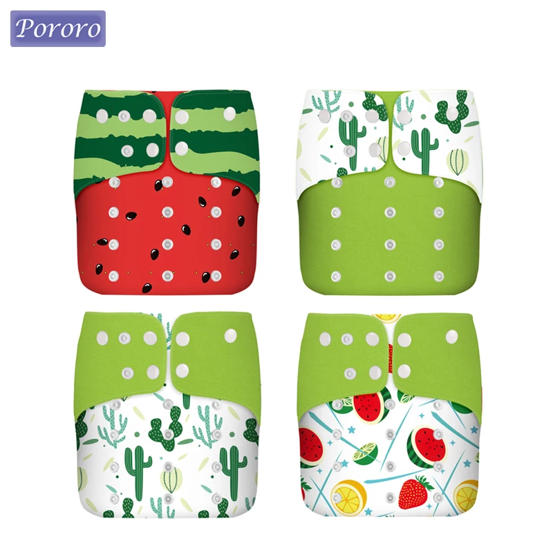 Baby Washable Eco-friendly Cloth Diaper Watermelon Printed Adjustable Nappy Reusable Diapers Set Baby Shower Gift Fit 0-3 Years