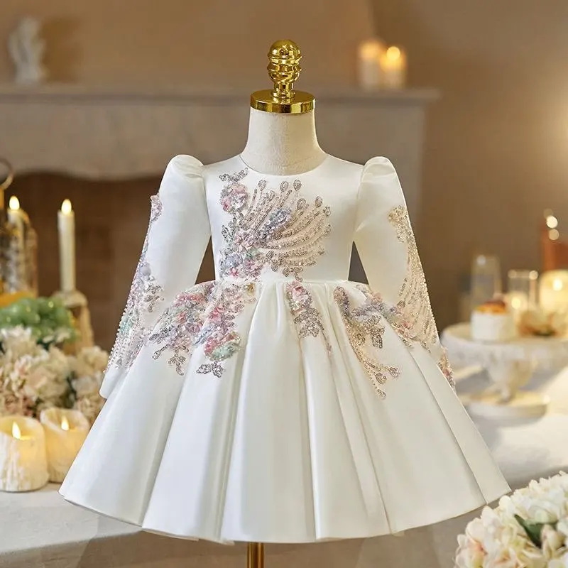 Girls Long Sleeve Dress Spring Autumn New Style Children's Birthday Gown Flower Girl Puffy Skirt