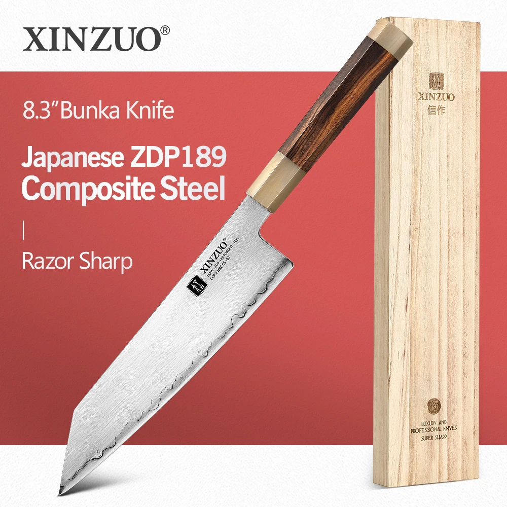 

XINZUO New Knife 8.3'' Bunka Knife Stainless Steel Hitachi ZDP189 Powder Steel Quality Chef's Knife Food Cutting Knife