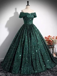 AA-EM99 Customized Emerald Green Sequined Quinceanera Dresses Cap Sleeve Long Sweet 15 16 Girl Prom Birthday Party Gown Vestidos