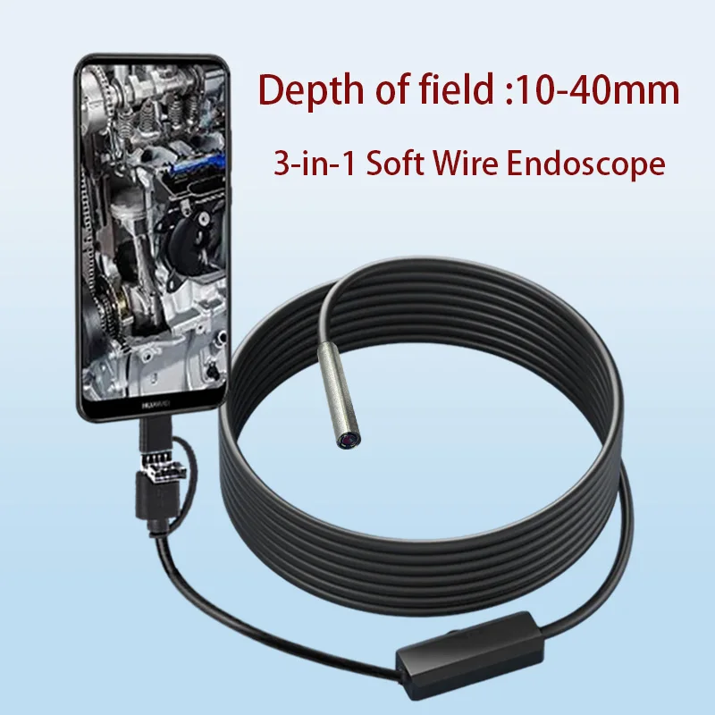 1MP 3.3 ملم 80 °   كاميرا المنظار الصناعي لفحص المحرك 1.5 متر USB Type-C أندرويد 3 في 1 مسبار المنظار السلكي الناعم