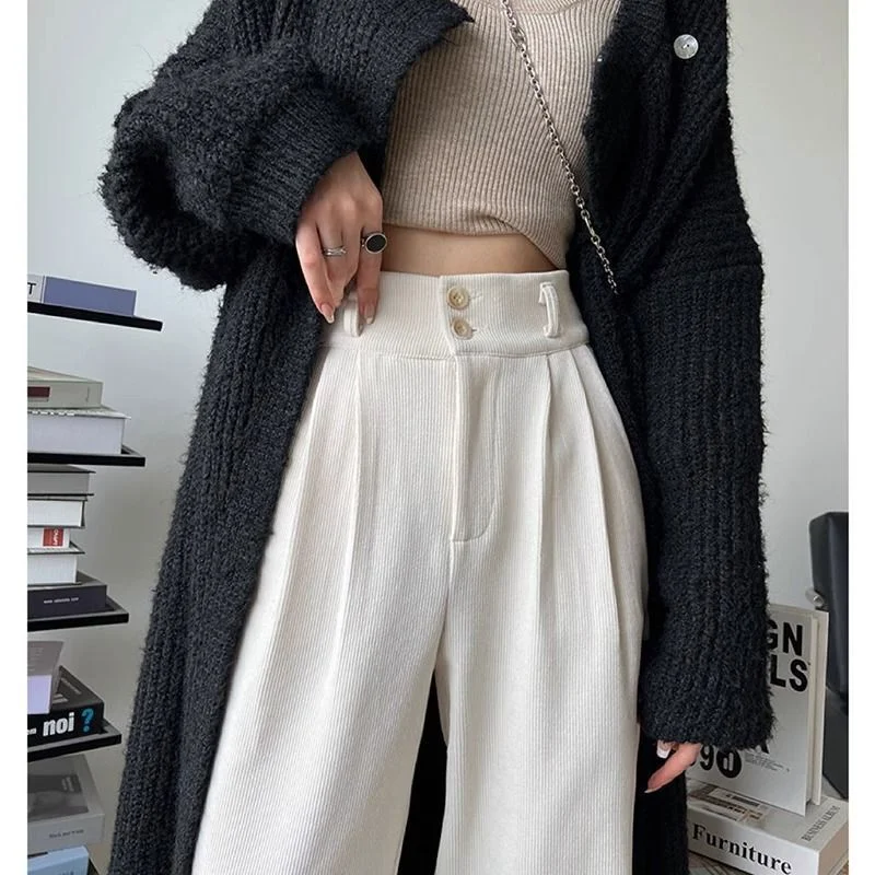 Pantaloni da abito drappeggiati a gamba larga da donna per l'autunno e l'inverno