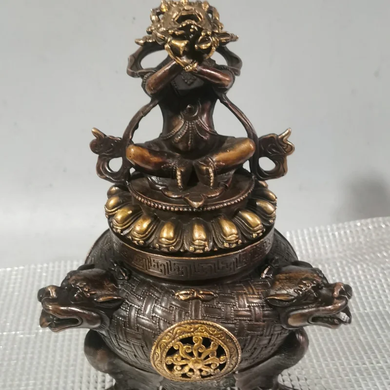 Wholesale Old Tibetan Protection Bronze Ware Incense Burner Decoration Antique Collection Home Furnishings Gilding Copper Incens