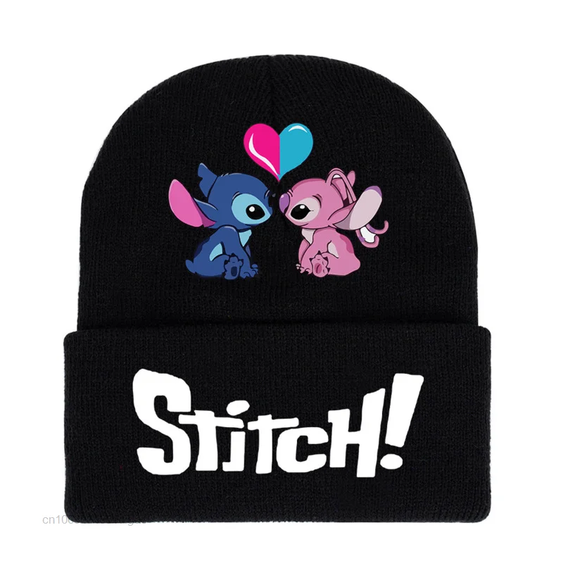 Disney Stitch Nón Len Nam Nữ In Họa Tiết Đen Nón Mùa Thu Đông Dễ Thương Mũ Thời Trang Hip Hop Đầu Bọc Y2k xu Hướng Mới Nắp