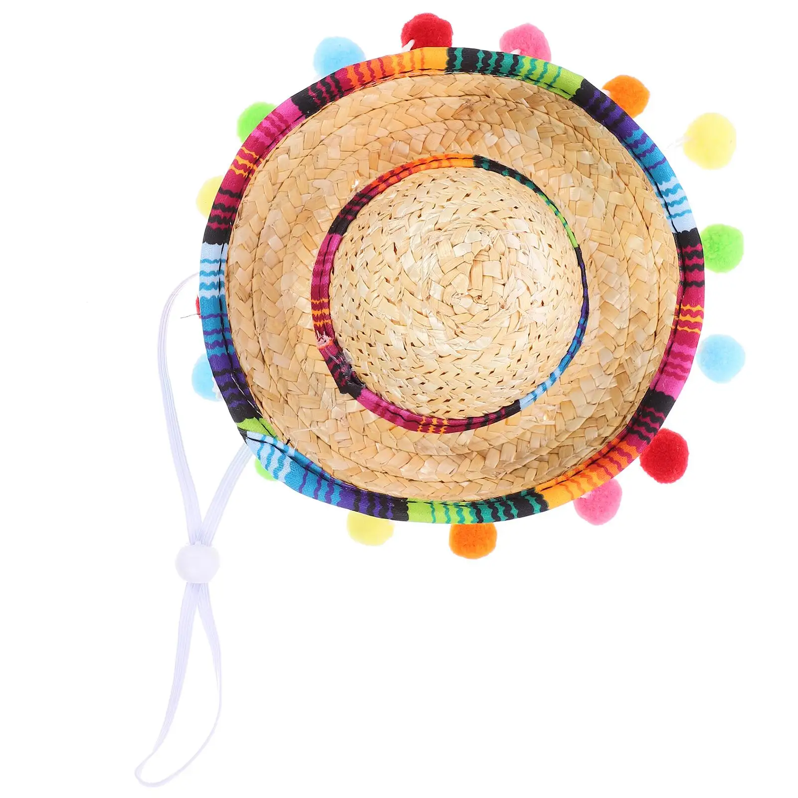 

Mexican Hat Festival Party Favor Straw Fiesta Hats Polyester Decorations Woman Sombrero Mini Halloween Adjustable Chin Strap