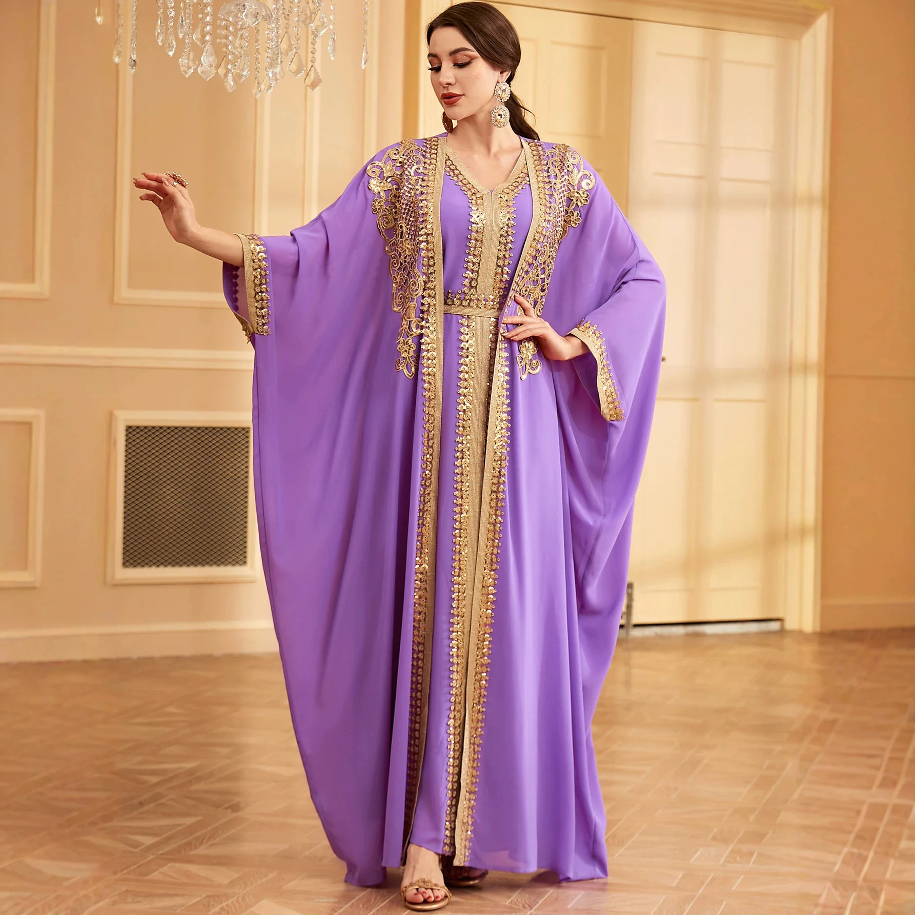 Eid Dress Suit Women Party Abaya Dresses 2 Piece Sets Ramadan Muslim Cardigan Robe Jalabiya Dubai Vestidos Morocco Kaftan