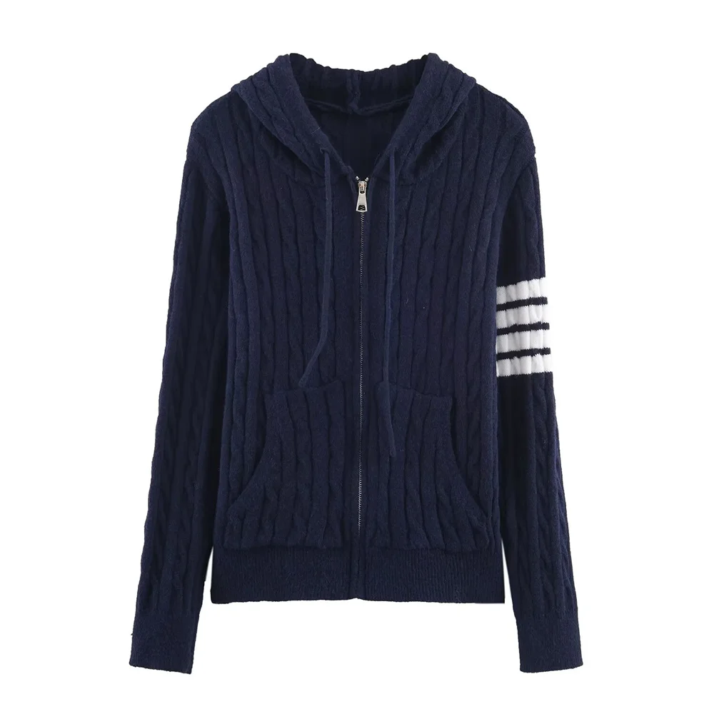 معطف بقلنسوة محبوك للنساء من euramerican جديد متعدد الاستخدامات بألوان متباينة ملفوفة من العجين المقلي #4