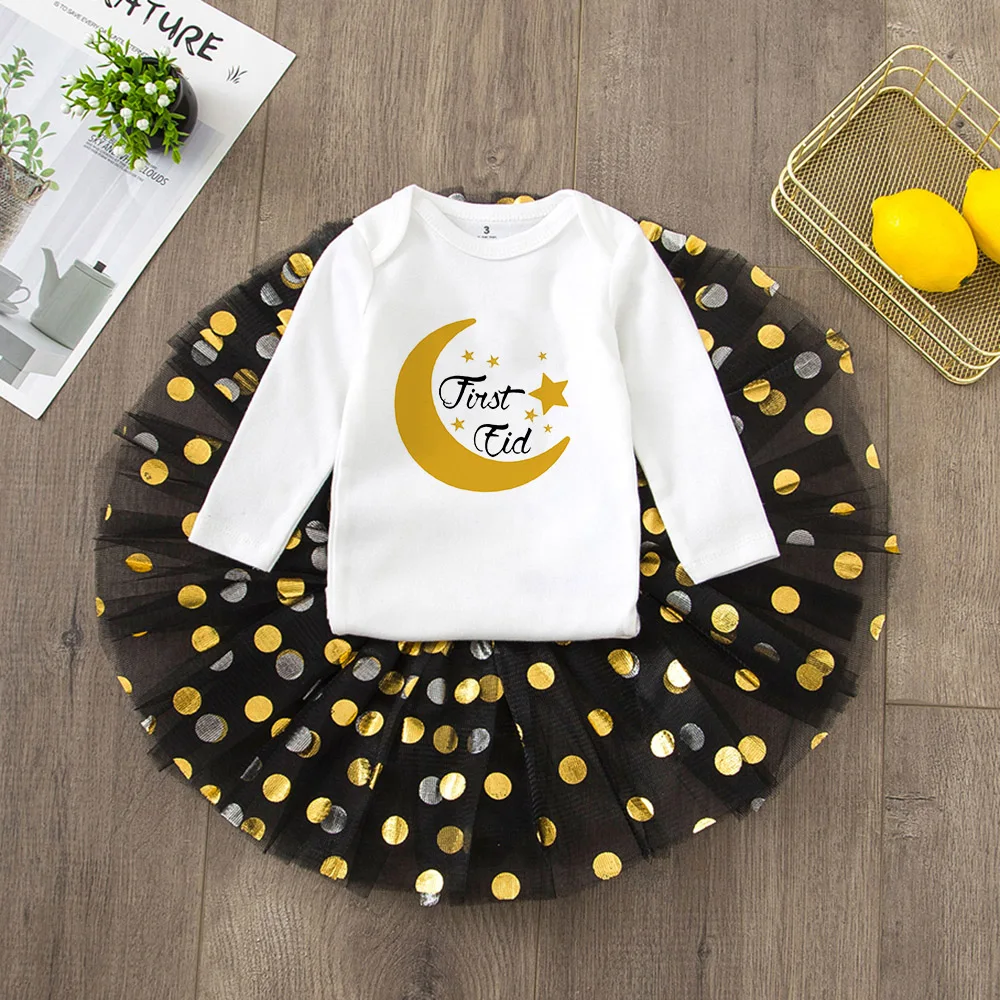 My First Eid Baby Girl's Outfit 1st Eid Moon and Stars Celebration Dress Gift Newborn Tutu Romper Set Toddler Girls Clothes