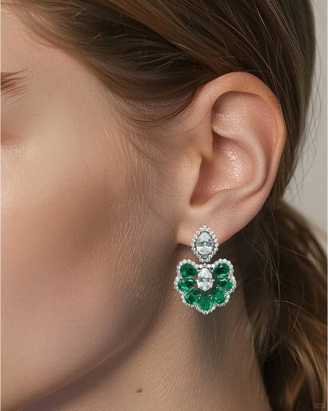 ZOCA Fine Jewelry 925 Sterling Silver Fan Shaped Gemstone Earrings Unique Green Engagement Anniversary Valentine Gifts