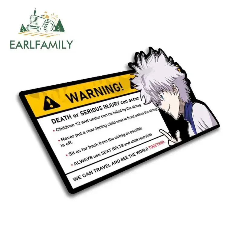 EARLFAMILY 15cm x 8.2cm Cartoon Anime Car Sticker for Killua Zoldyck Warning Decal Vinyl JDM Window Stickers Car Accessories