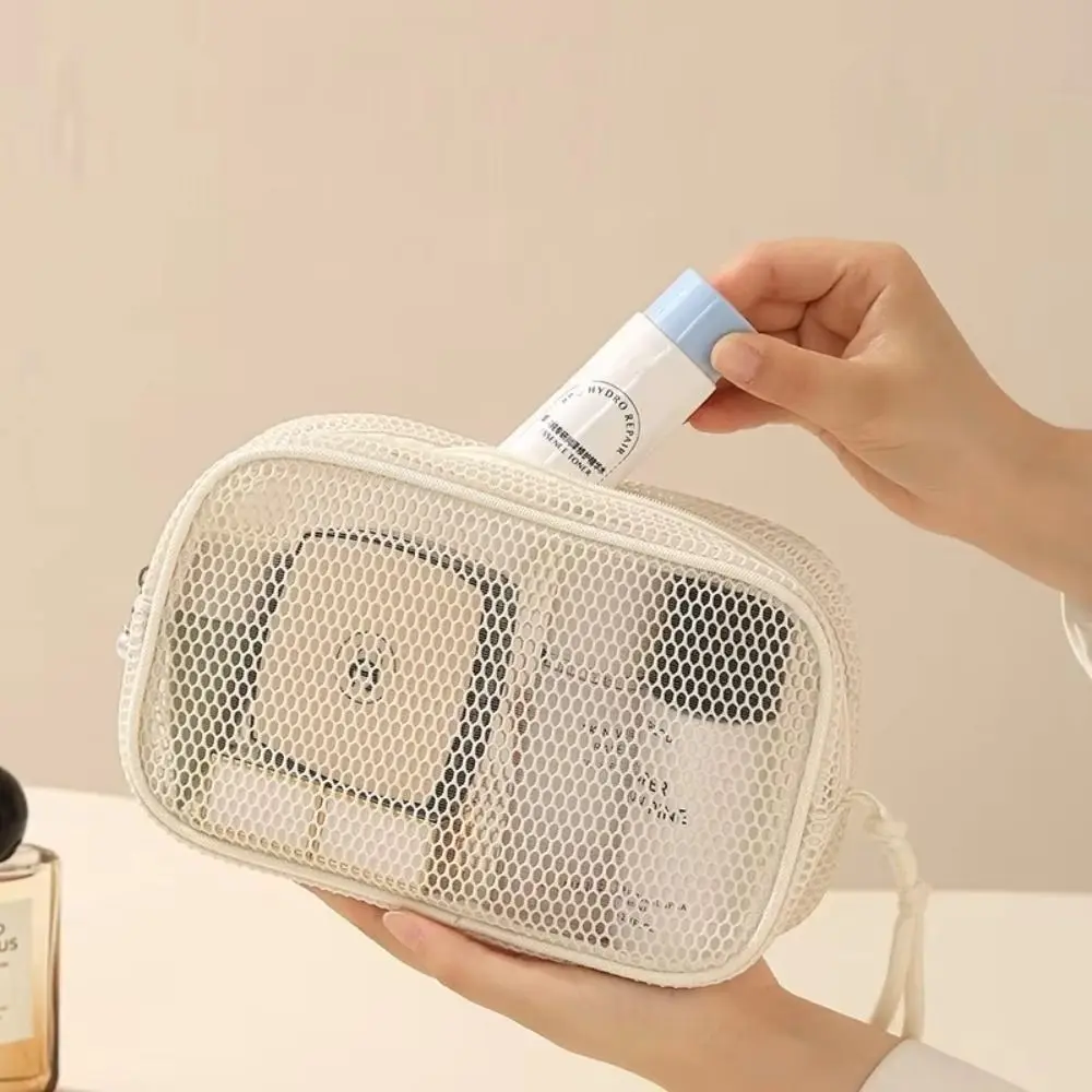 Large Capacity Mesh Cosmetic Bag Breathable Mesh Hand-Held Portable Toiletry Pouch Smooth Zipper Transparent Coin Purse