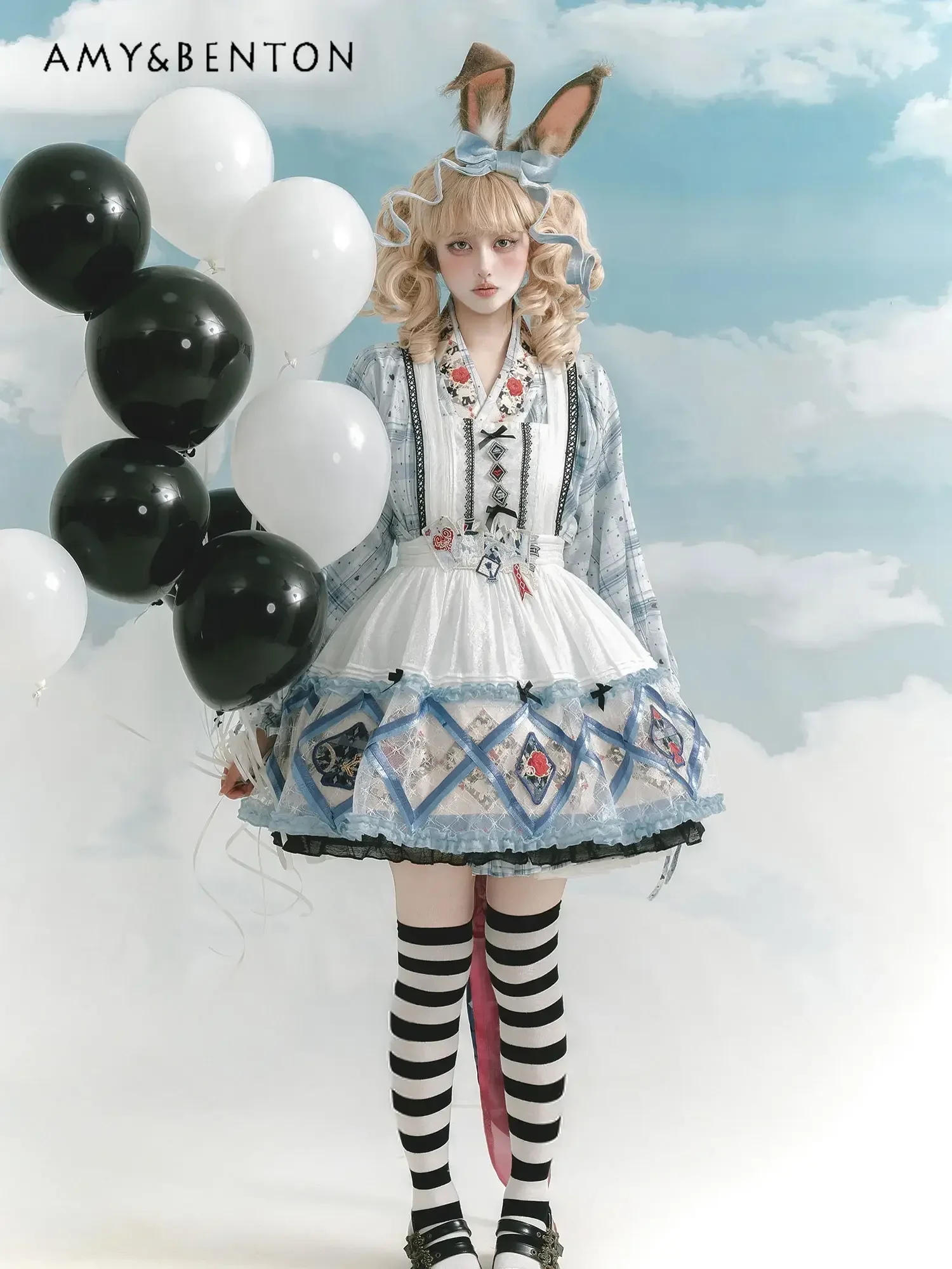 

Summer New Chinese Style Girl Long Sleeve Sweet Cute Long Sleeve Top White Cartoon Embroidery Lolita Party Princess Dress