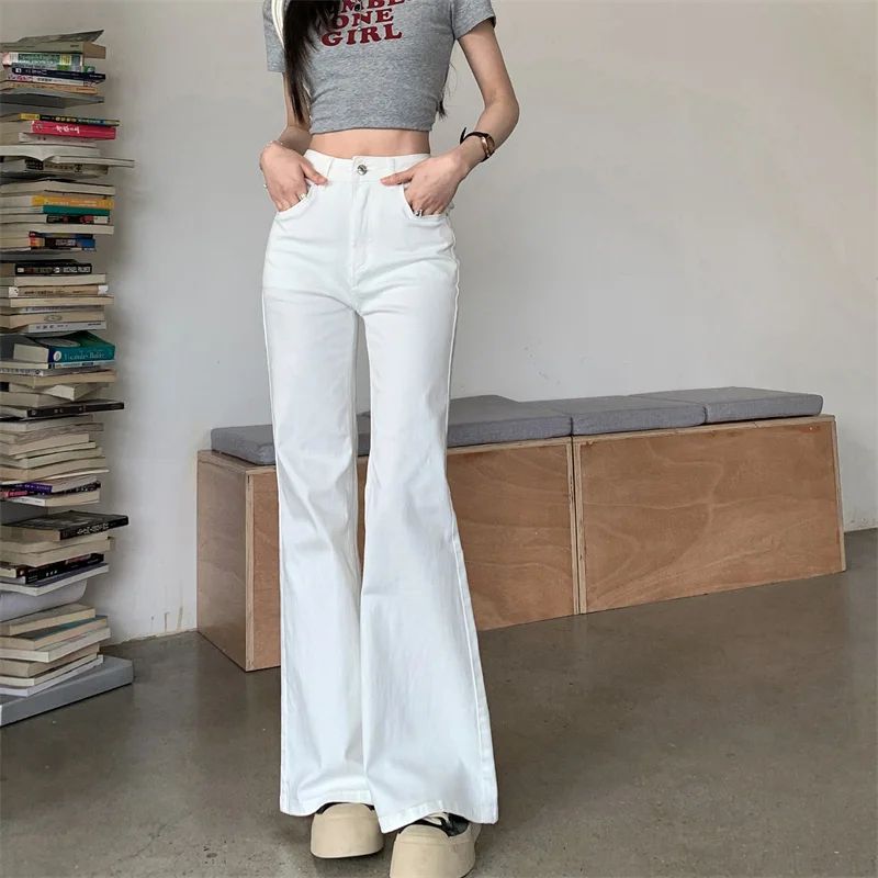 

Осенние женские джинсы Y2K 202, белые расклешенные джинсовые брюки с высокой талией, эластичные облегающие брюки в чистом стиле 2631