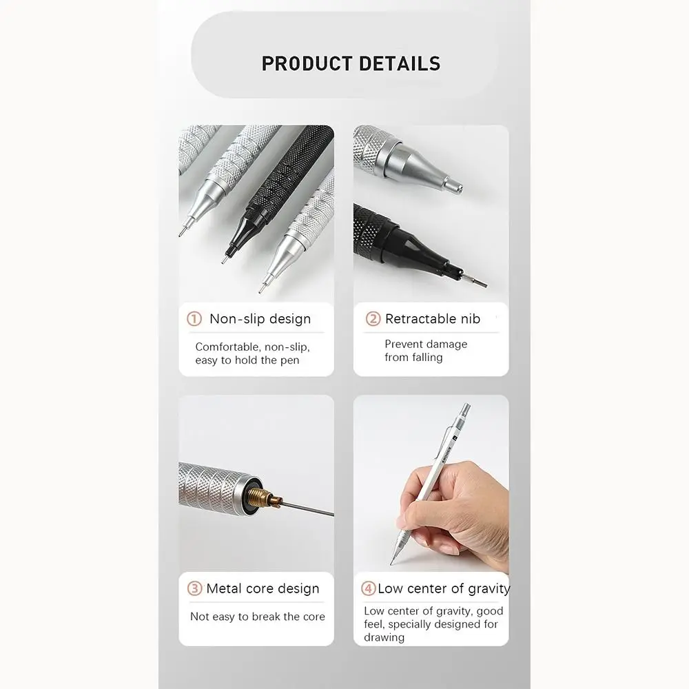 

Metal Mechanical Pencil Stationery 0.3/0.5/0.7/0.9/2.0mm Automatic Pencil Low Gravity Movable Pencil Sketch Comics Design