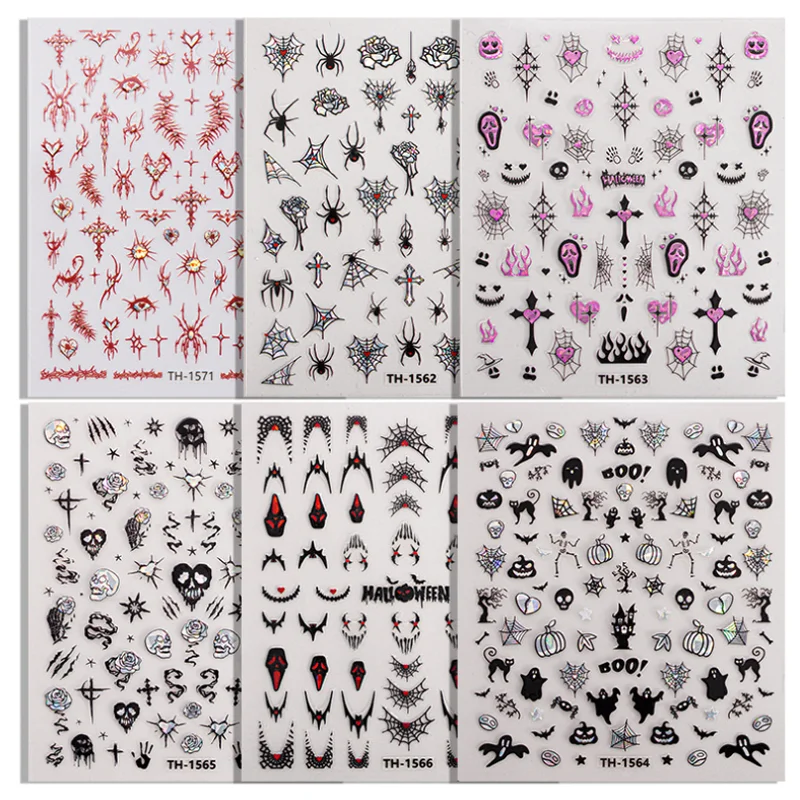 Halloween ongles autocollants bricolage squelette foncé araignée adhésif Laser ongles décalcomanies manucure Nail Art décoration Uñas Postizas Ofertas