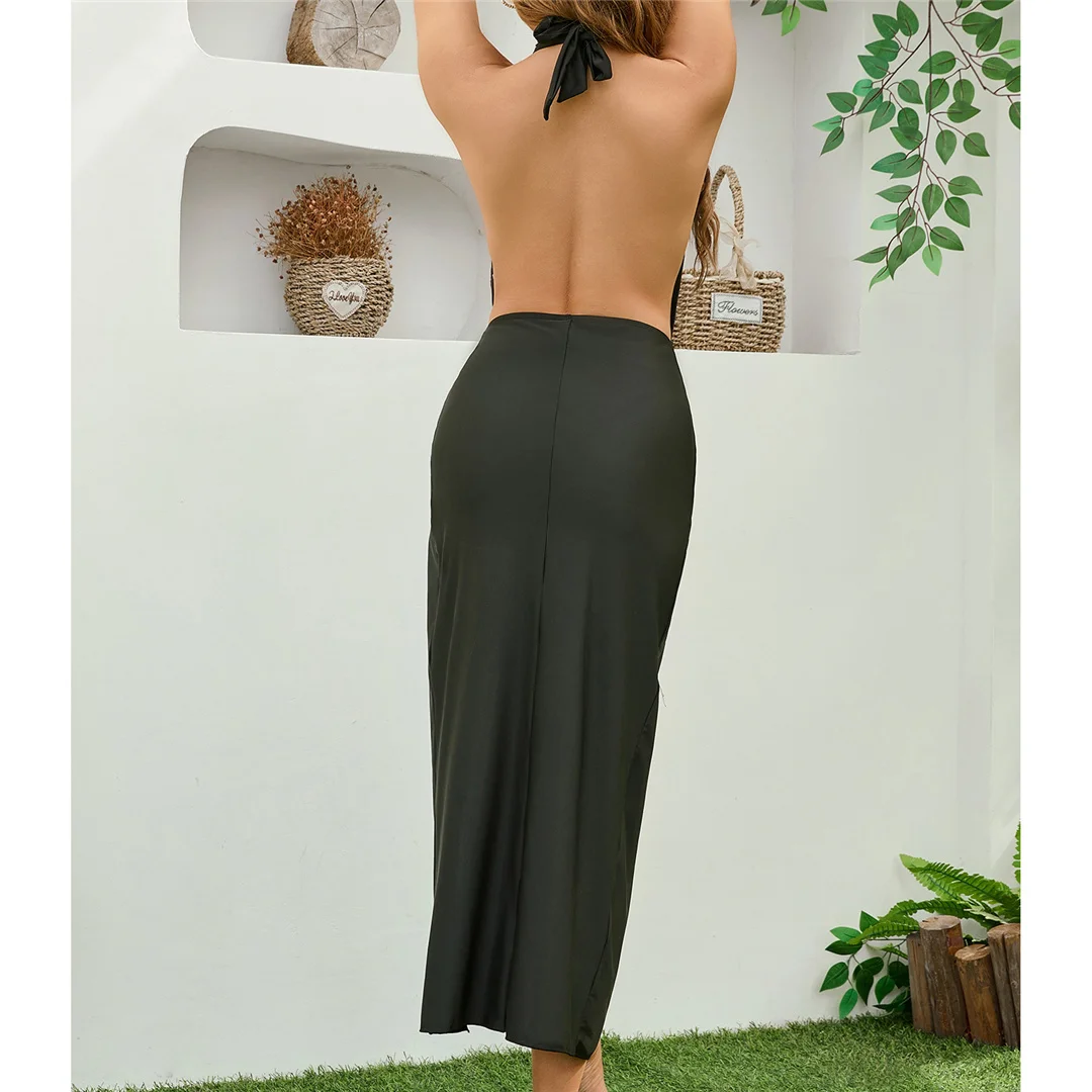 S - XL, mit Rock, tiefem V-Ausschnitt, Neckholder, einteiliger Badeanzug, Damen-Badebekleidung, Damen-Monokini, rückenfreier Badeanzug, Badeanzug, Modell V6556. – Detail 5