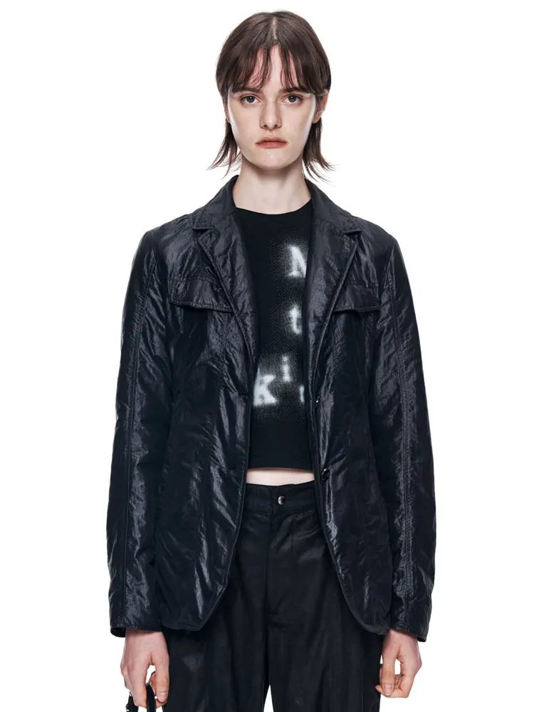 Noxula Authentic Black Cotton Suit Jacket Thin Cotton Outerwear Korean Style Slim Fit Long Sleeve Single Button Closure
