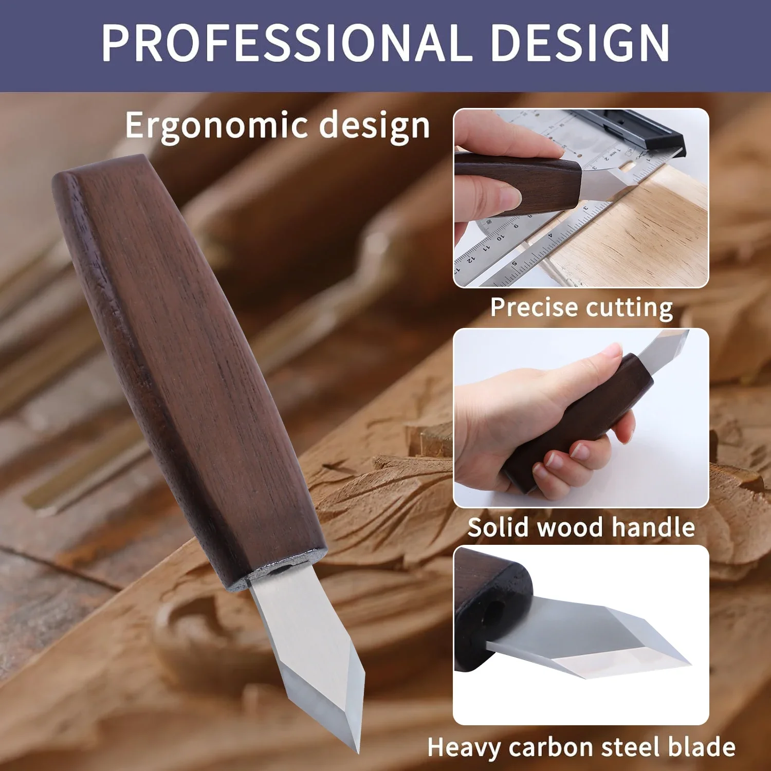 1PC  Double Bevel Striking Knife with Sharp Blade Wooden Handle for Woodworking Carving and Marking