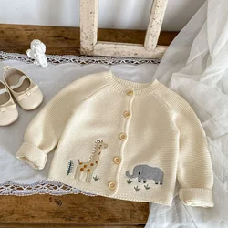 Autumn Clothing for Infants Young Children Boys Girls Cute Embroidered Round Neck Cotton Yarn Sweater Knitted Cardigan Jacket