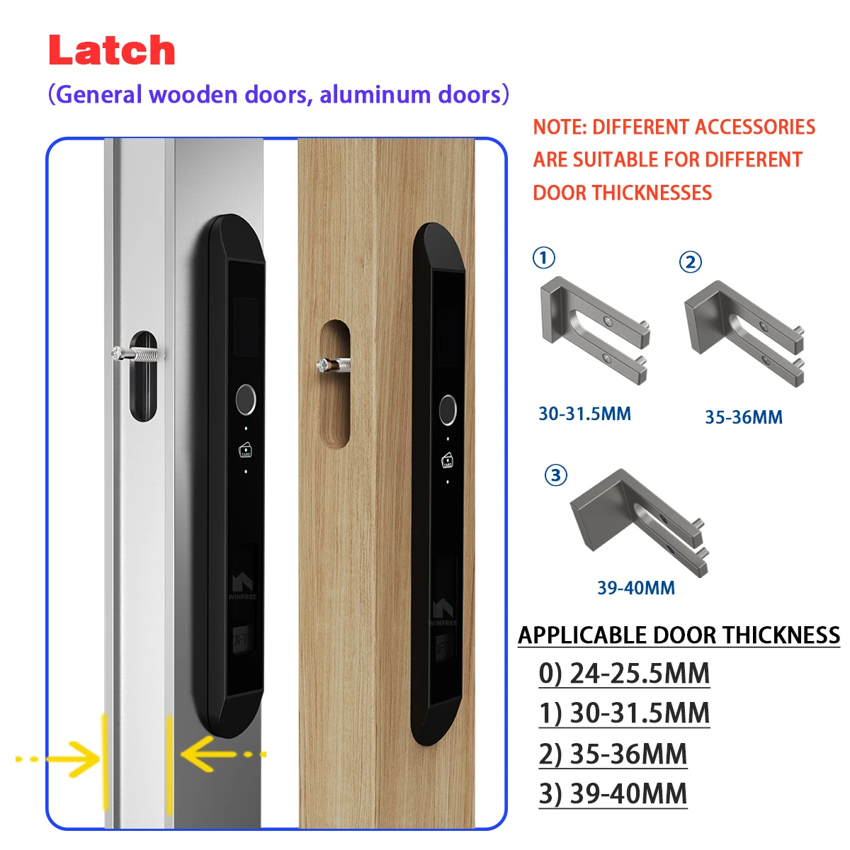 WINFREE SMART Fingerprint Card Key Aluminium Slim Narrow Profile Sliding Door Lock by Google Assistant or Alexa Voice Control