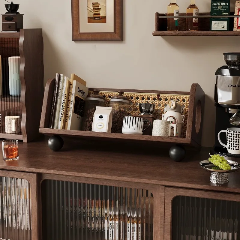 Sunset Solid Wood Tabletop Bookshelf, Walnut Simple Storage Rack, Vertical Desktop Stand for Home Office, Space-saving