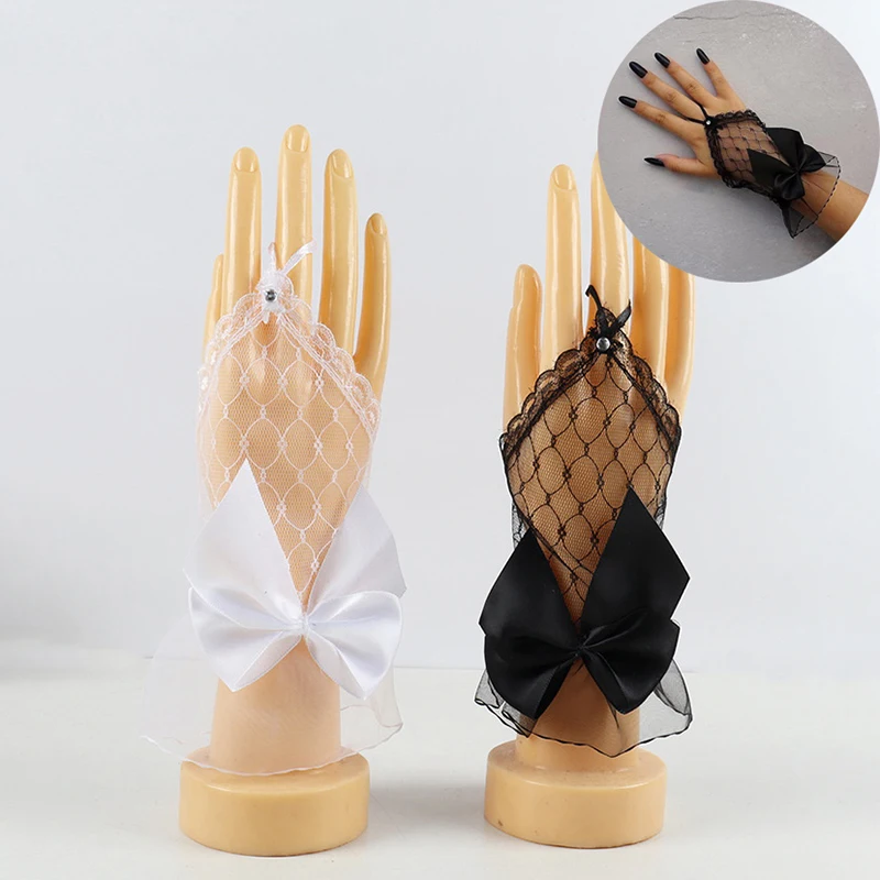 1Pairs Nails Accessories Photography Lace Mesh Hollow Bow Gloves Short Fingerless Sleeves Decoration Nail Gel Polish Display